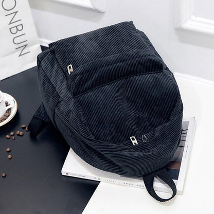 Corduroy Backpack School Travelling Shoulder Bag Softback Cotton Blue 25*12*36CM