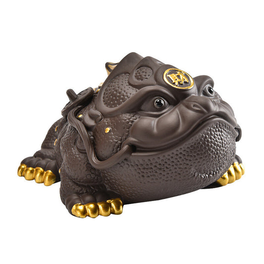 Wealthy Mascot Toad Statue Handmade Tea Pet Table Ornament Decoration Zisha Clay