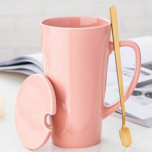 500ml Couple Cup 15x8.5cm Ceramic Coffee Mugs With Spoon & Cover Drinkware Gifts