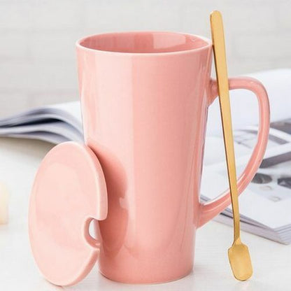 500ml Couple Cup 15x8.5cm Ceramic Coffee Mugs With Spoon & Cover Drinkware Gifts