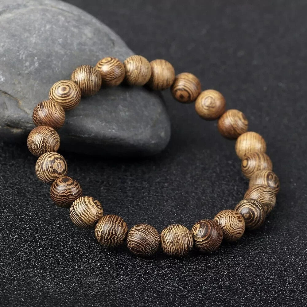 8mm Natural Wooden Beads Bracelet Tibetan Buddha Rosary Handmade Lucky Bracelets