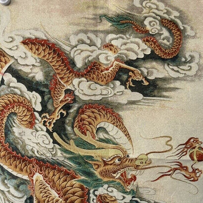 Chinese Old Silk Embroidery Painting Home Tang Ka Mural "Dragon"Painting