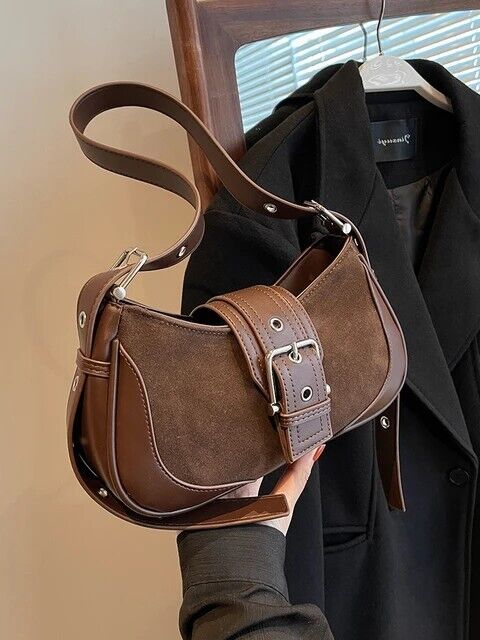 Women's Classic Vintage Handbag Leather Shoulder Bag Halfmoon Shaped Retro Gift
