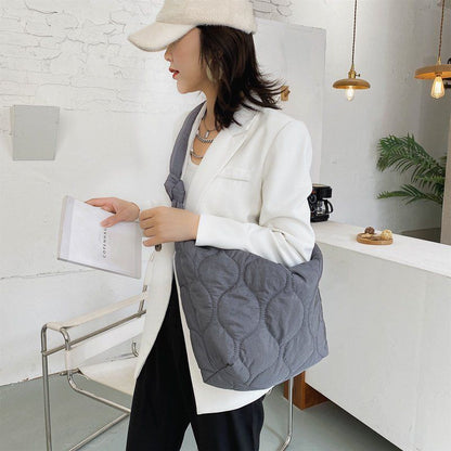 Women Shoulder Bag Feather Padded Big Crossbody Bag Cotton Leather 57*31*11 CM