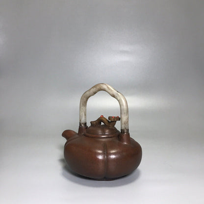 Chinese Yixing Zisha Clay Handmade Exquisite Teapot （如意镶玉提梁 底款：杨鹏年）