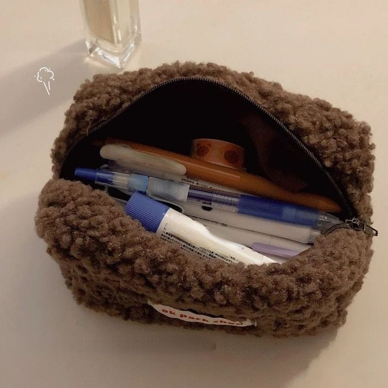 Felt Cosmetic Bag Plush Casual Storage Bag Large Traveling Makeup Bag Organizer