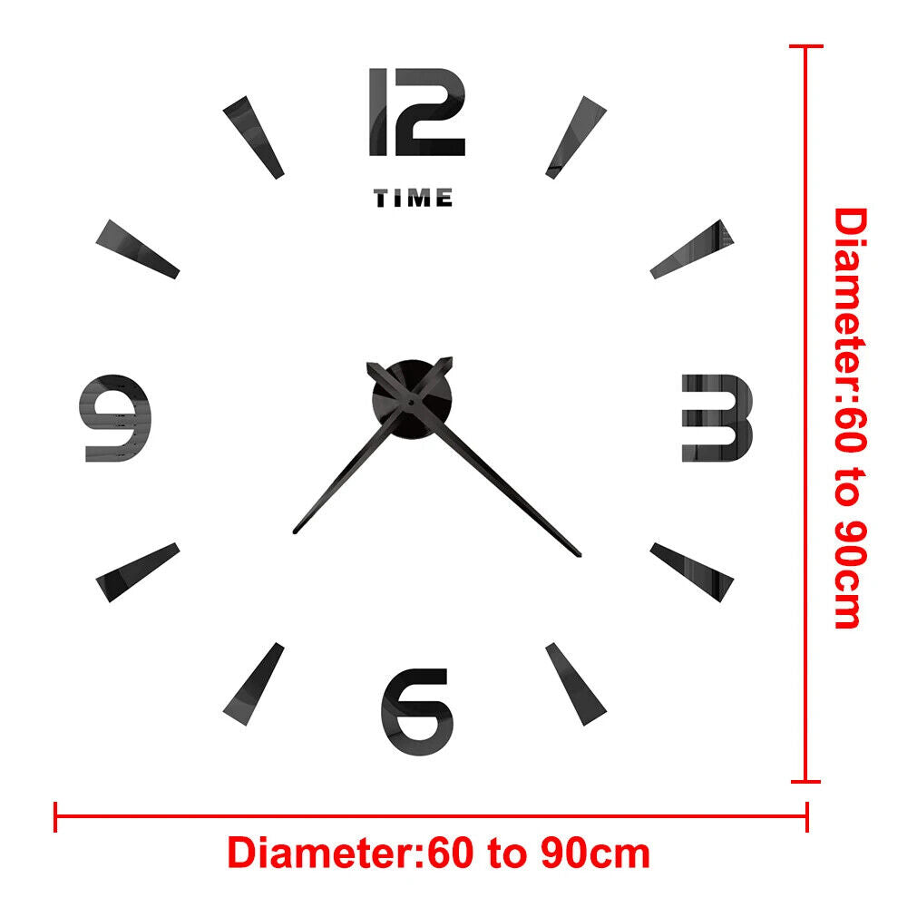 DIY Wall Clocks 27~47in Modern Mirror Number Sticker Living Room Decor Frameless