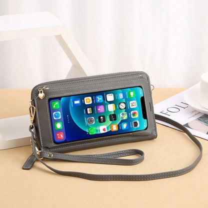 Women Long Crossbody Bag Simple Touch Screen Phone Purse Large Leather Messenger