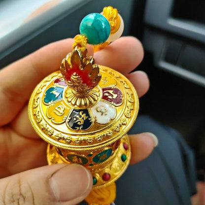 Tibetan Prayer Wheel Pendant Mani Mantra Spinning Ornament Car Decor