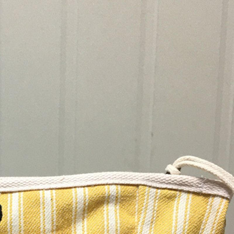 Women Letter Printed Canvas Storage Small Bag Zipper Stripes Cosmetic Clutch Bag