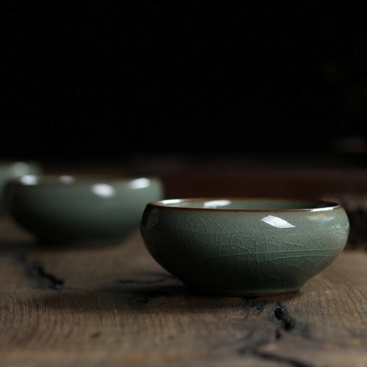 Chinese Longquan Celadon Porcelain China Tea Cup and Saucer Tea Bowl with Golden