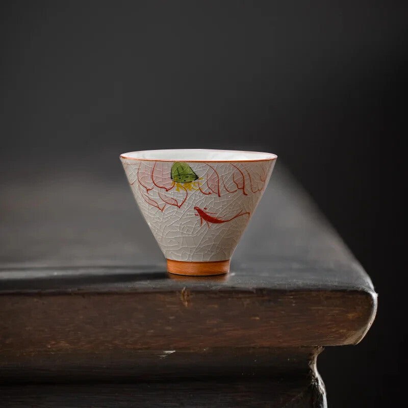 Hand Painted Lotus Teacup Ceramics Master cup Vintage Chinese Kung Fu Tea Bowl