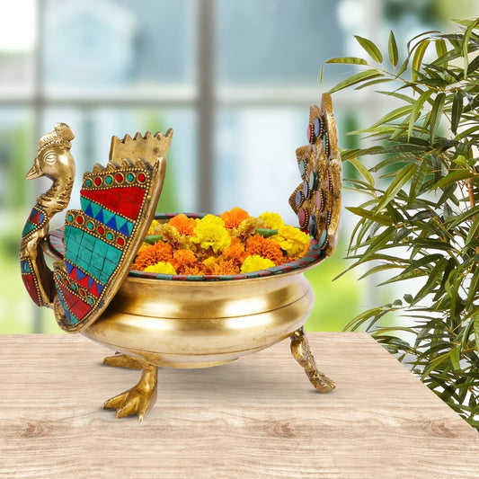 Brass Traditional Urli On Duck Shape Idol Figurine Home Decor Statue