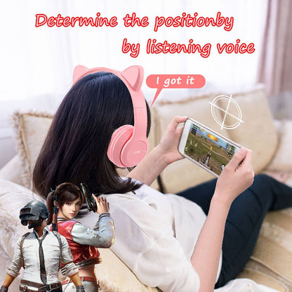Bluetooth 5.0 Wireless Cat Rabbit Ear Headsets LED Headphones For Kids Girls Boy
