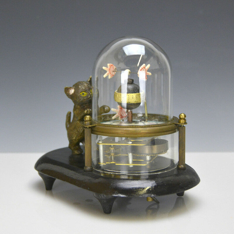 Cat Catching Fish Clock Table Clock Retro Craft Lucky Feng Shui Ornaments