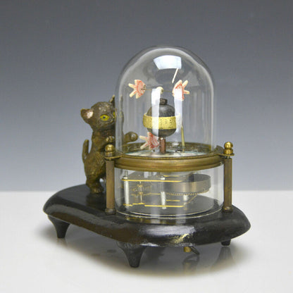Cat Catching Fish Clock Table Clock Retro Craft Lucky Feng Shui Ornaments