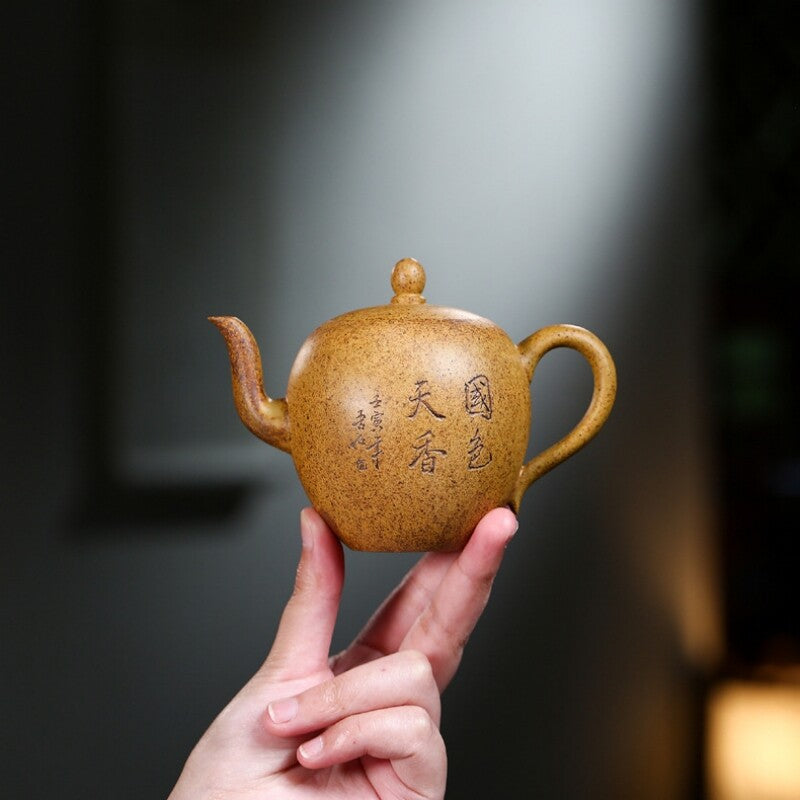 Handmade Tea Pot 9 Infuser Holes Real Yixing Zisha Duan Clay Marked Beauty Carve