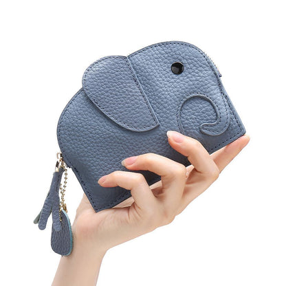 Elephant Coin Purse Lichee Pattern Genuine Leather Zipper Wallet High Quality