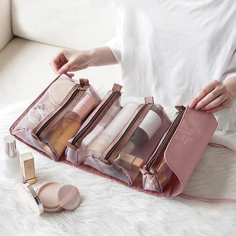 Travel Cosmetic Bag Mesh Make Up Bag Toiletry Brushes Lipstick Storage Organizer