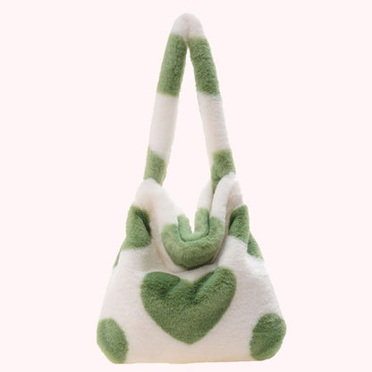 Cow Print Underarm Bag Soft Plush Pink Small Fluffy Shoulder Purse 25*17*7 CM