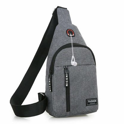Fashion Shoulder Bag Chest Pack Canvas USB Charging Crossbody Handbag Waist Pack