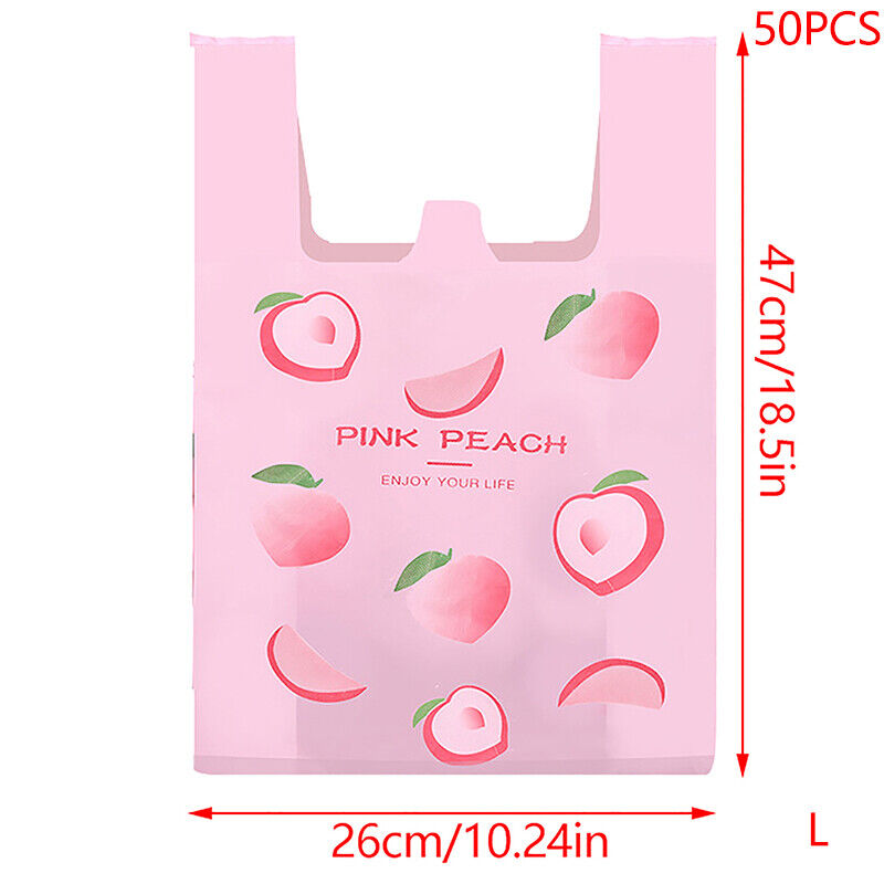 50Pcs Cute Fruit Plastic Bag Carry Out Bags With Handle Food Packaging Storage