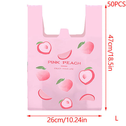 50Pcs Cute Fruit Plastic Bag Carry Out Bags With Handle Food Packaging Storage