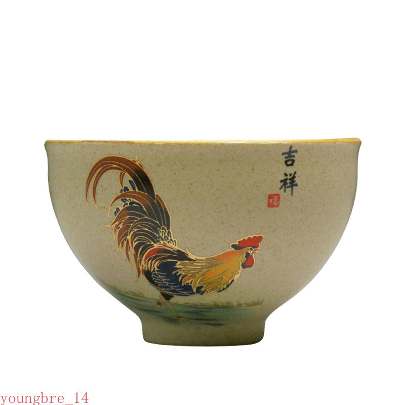 Antique Pottery Ceramic Teacup Hand Painted Cock Tea Cup Travel Portable