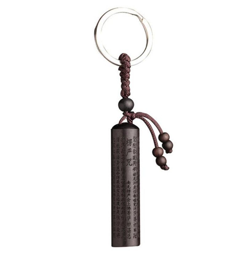 Chinese Ebony Carved Sandalwood Cylindrical Seal Shurangama Mantra Pendant