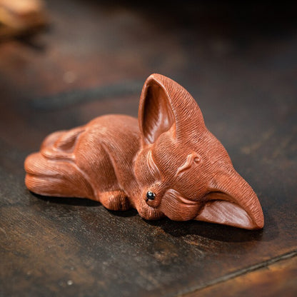 1Pc 3.62" Yixing Purple Clay Sculpture Tea Pet Lucky Fox Statue Art Ornaments