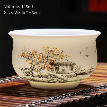 Boutique Hand Painted Tea Cup Fat Mutton Jade Porcelain Master Cup Chinese Cup