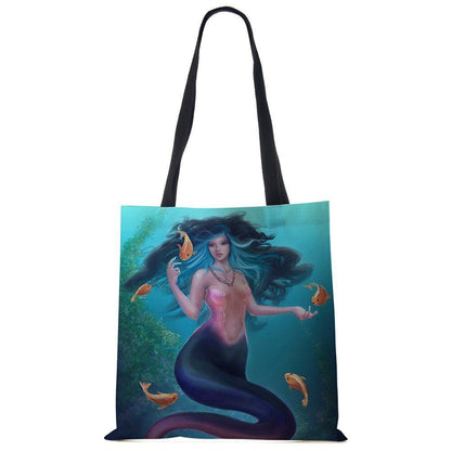 Mermaid Print Shoulder Bag Women Shopping Reusable Bags Large Travel Beach Bags