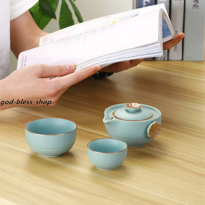 Tea Pot + 2 Tea Cups + Tea Canister + Portable Bag Ceramic Tea Set For Travel