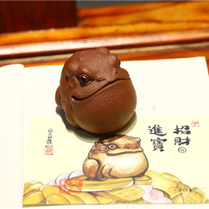 Handmade Mascot Yixing Zisha Tea Pet Wealthy Toad Statue Family Ornament Small
