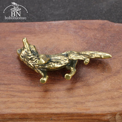 Solid Brass Fox Figurines Miniatures Desk Ornaments Tea Pet Crafts Retro