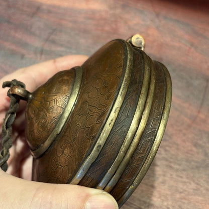 Vintage Handmade Nepalese Pure Copper Tingsha Case 8.5cm Buddhist Ritual Box