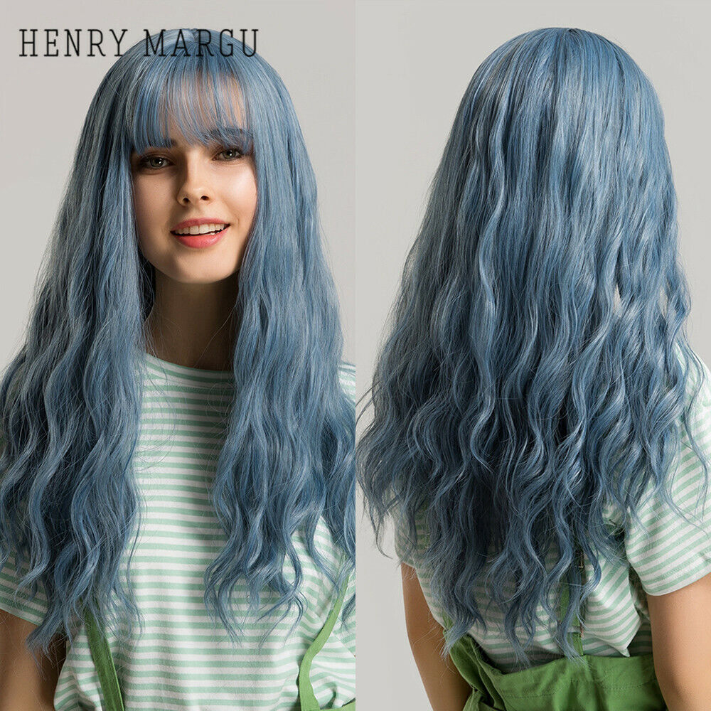Long Wavy Wigs with Bangs Cosplay Party Synthetic Hair Wigs for Black Women