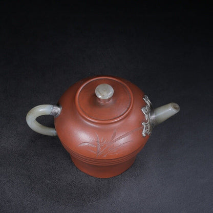 Chinese Yixing Zisha Clay Handmade Exquisite Teapot （镶玉 底款：杨彭年）