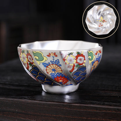 Pure Silver Tea Cup Porcelain Color Enamel Master Cup Jianzhan Sterling Silver