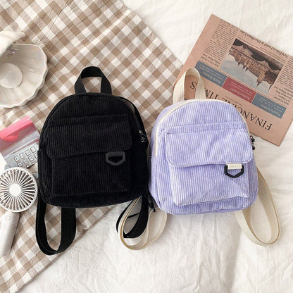Women Corduroy Backpack Winter Small School Bag College Mini 230*190*90mm Purple