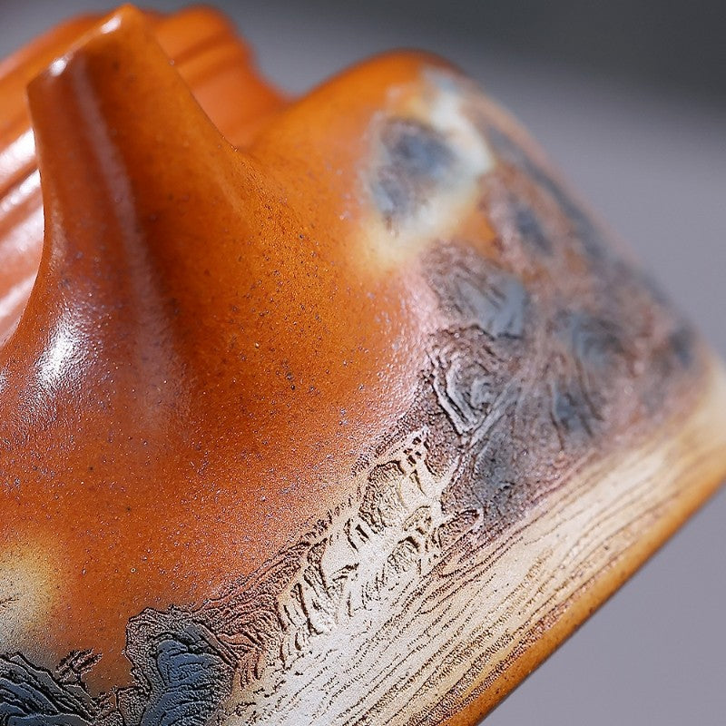 Dezhong Pot Mountain Carved Handmade Tea Pot On Sales 9 Infuser Holes Yixing Pot