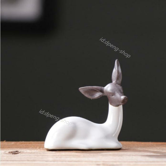 2.3" Chinese Ru Kiln Porcelain Ceramics Lovable Deerlet Figurine Statue Statues