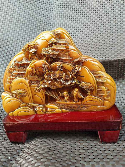 Natural Shoushan Stone Hand-carved Crafts Landscape Matsushita Old Man Statue