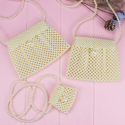 Handmade Beaded Dumpling Shape Pearl Woven Bag Shoulder Purse Clutch Coin Purse