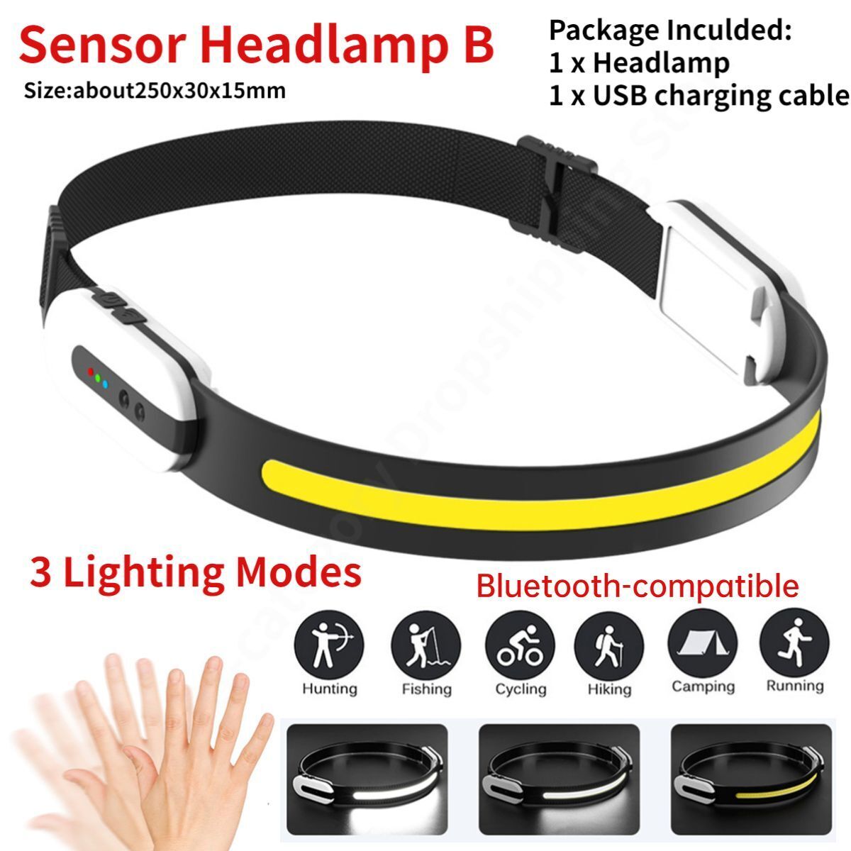 Led Induction Headlamp Cob Headlight Flashlight Bluetoothcompatible Rechargeable