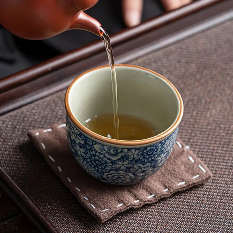 Ceramic Tea Cups Handmade Blue and White Porcelain Chinese Custom Tea Set
