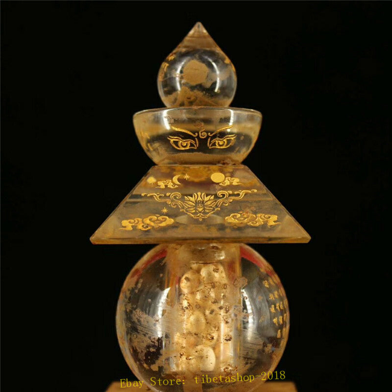 4.7inch Old Temple Crystal Gilt Scripture Stupa Sarira Buddha Relic Collection
