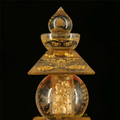 4.7inch Old Temple Crystal Gilt Scripture Stupa Sarira Buddha Relic Collection