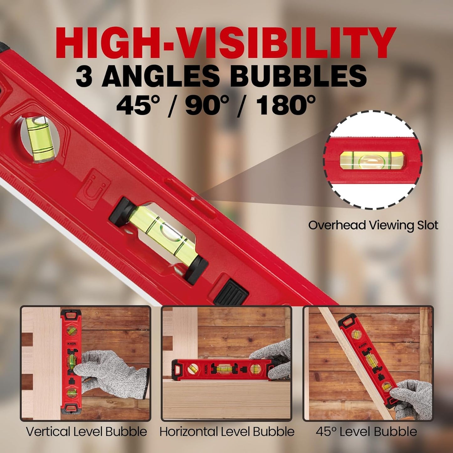 Torpedo Level Magnetic with Light: 9 Inch Shockproof Small Leveler Tool with Rul