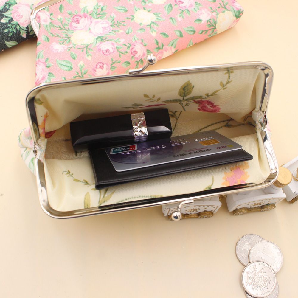 Flower Print Wallet Canvas Coin Purse Storage Cosmetic Bag Card Holder Vintage